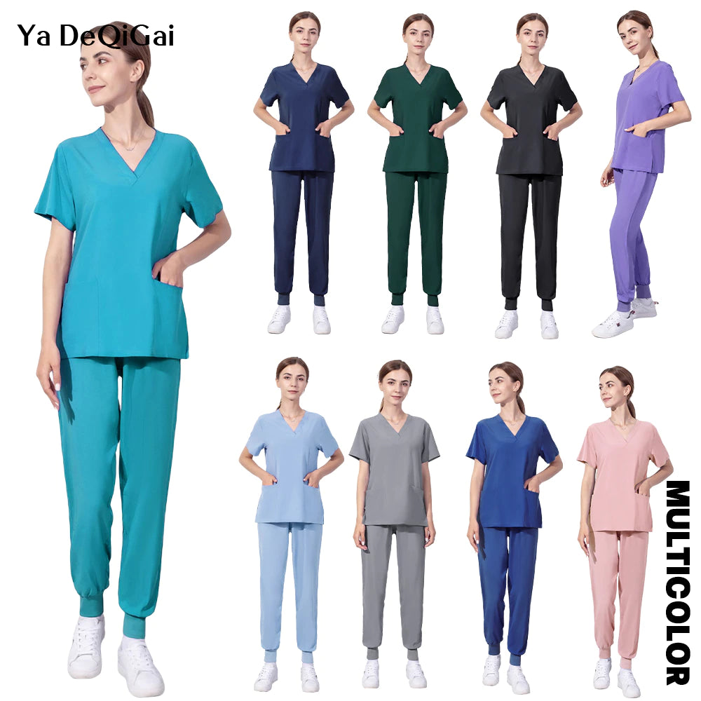 Operating Room Medical Uniforms Women Scrubs Clothes Sleeve V-Neck Workers T-Shirt Tops Summer Uniformes Medical Accessories