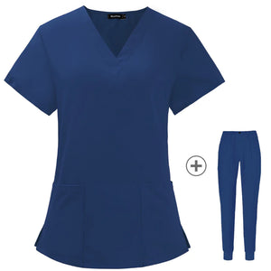 Operating Room Medical Uniforms Women Scrubs Clothes Sleeve V-Neck Workers T-Shirt Tops Summer Uniformes Medical Accessories