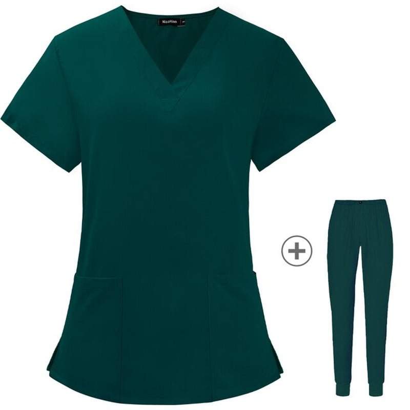 Operating Room Medical Uniforms Women Scrubs Clothes Sleeve V-Neck Workers T-Shirt Tops Summer Uniformes Medical Accessories