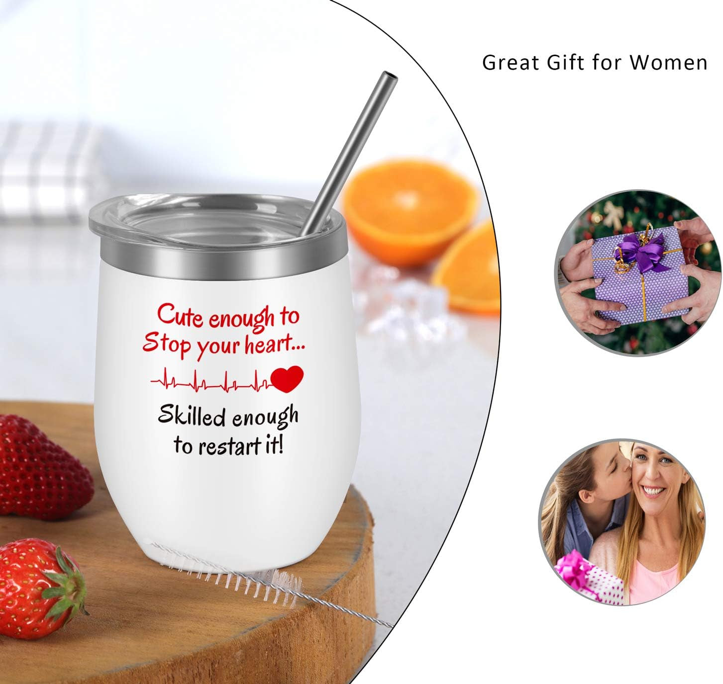 Cute Enough Skilled Enough Nurse Wine Tumbler, Funny Nurse'S Day Birthday Gifts for Nurse New Nurse Doctor, Nurse Gifts 12 Oz Insulated Stainless Steel Wine Tumbler