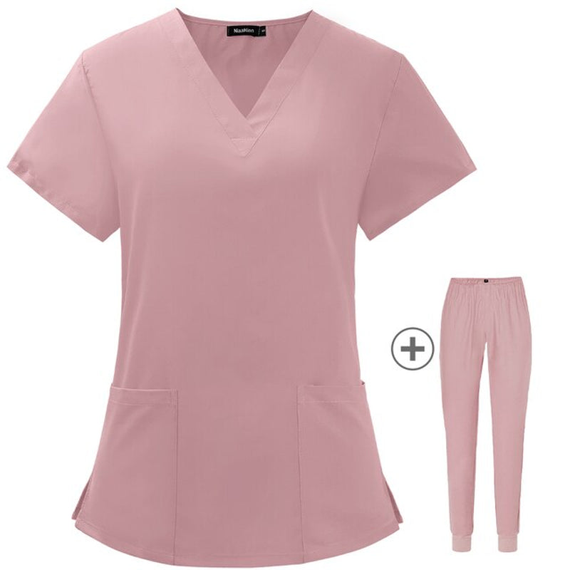 Operating Room Medical Uniforms Women Scrubs Clothes Sleeve V-Neck Workers T-Shirt Tops Summer Uniformes Medical Accessories