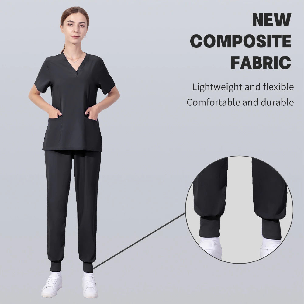 Operating Room Medical Uniforms Women Scrubs Clothes Sleeve V-Neck Workers T-Shirt Tops Summer Uniformes Medical Accessories