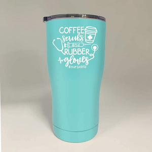 Nurse Tumbler Travel Mug Nurse Gifts for Men and Women Coffee, Scrubs, and Rubber Gloves (Teal, 20 Oz)