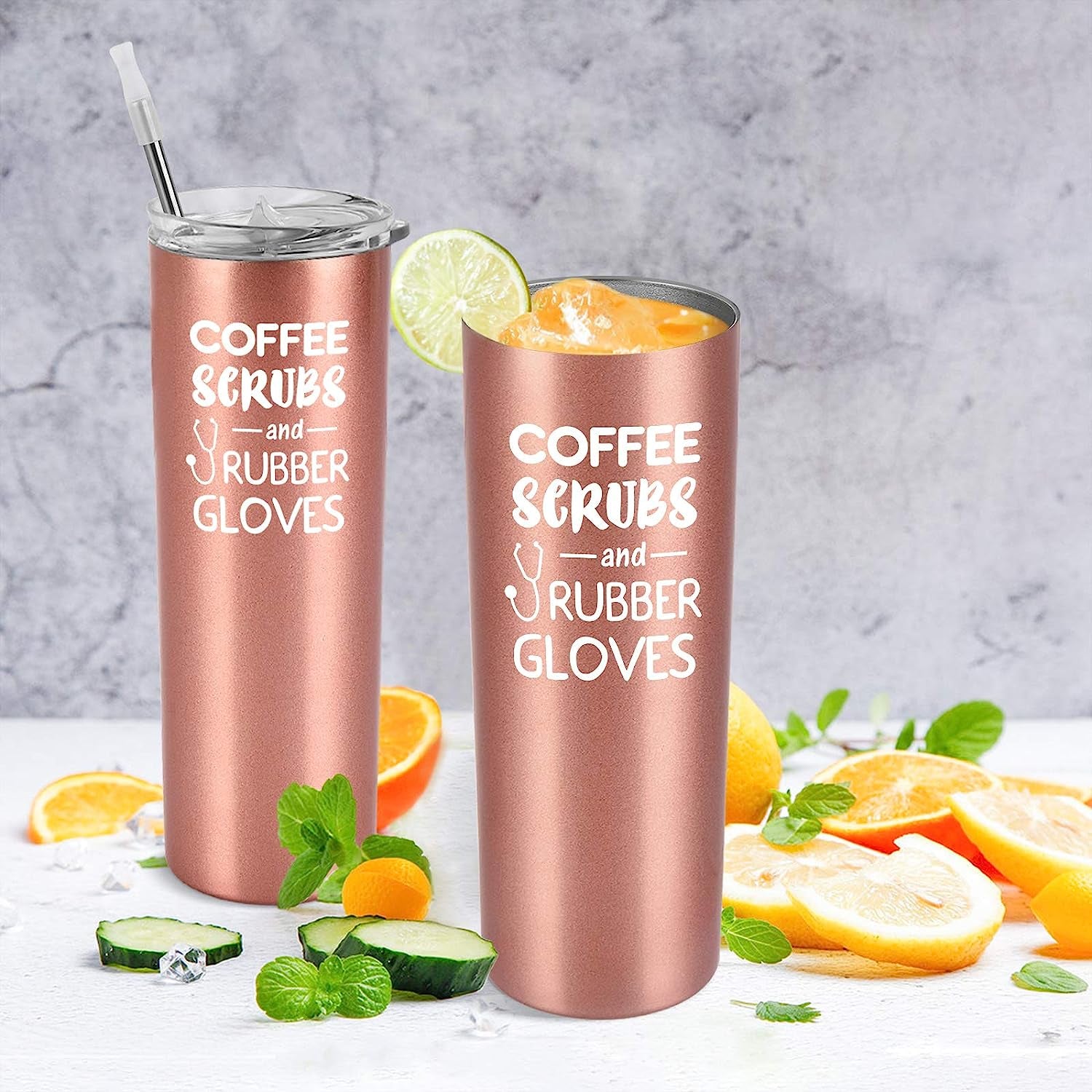 Skinny Tumblers for Nurses New Nurse Doctor Nurse'S Day Christmas, Coffee, Scrubs, Nurse Tumbler 20 Oz Stainless Steel Insulated Skinny Tumbler with Lid and Straw, Rose Gold