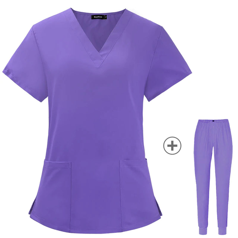 Operating Room Medical Uniforms Women Scrubs Clothes Sleeve V-Neck Workers T-Shirt Tops Summer Uniformes Medical Accessories