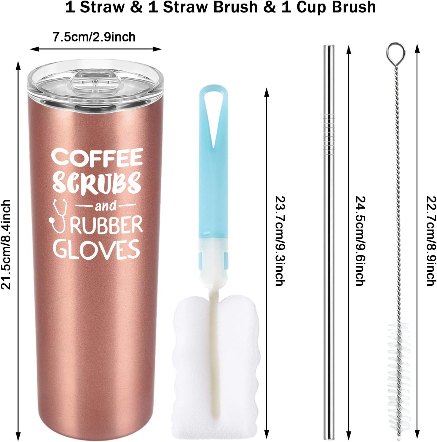 Skinny Tumblers for Nurses New Nurse Doctor Nurse'S Day Christmas, Coffee, Scrubs, Nurse Tumbler 20 Oz Stainless Steel Insulated Skinny Tumbler with Lid and Straw, Rose Gold