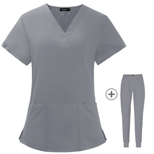 Operating Room Medical Uniforms Women Scrubs Clothes Sleeve V-Neck Workers T-Shirt Tops Summer Uniformes Medical Accessories